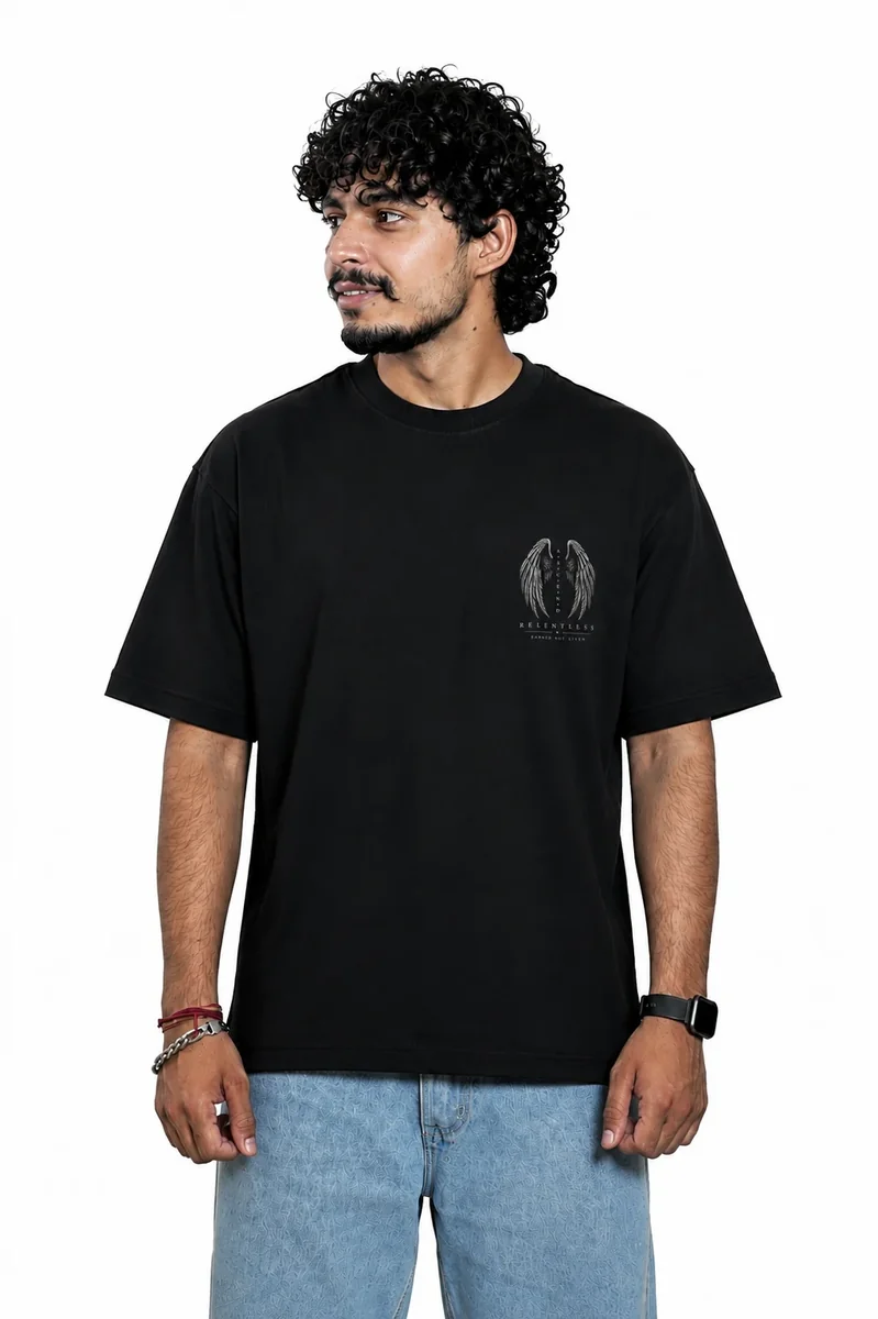 OXSSO Wings 240 GSM Luxury Oversized Graphic T-Shirt front view