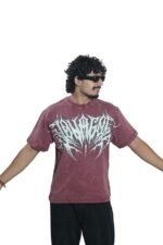 Men's French Terry Baggy Oversized Acid wash Graphic T-Shirt | Maroon - Image 3