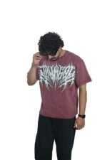 Men's French Terry Baggy Oversized Acid wash Graphic T-Shirt | Maroon