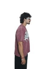 Men's French Terry Baggy Oversized Acid wash Graphic T-Shirt | Maroon - Image 4