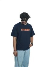 Men's French Terry & Cotton Blend Baggy Oversized Graphic Printed T-Shirt | Navy Blue - Image 4