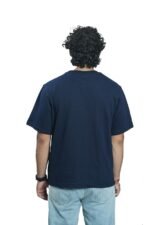 Men's French Terry & Cotton Blend Baggy Oversized Graphic Printed T-Shirt | Navy Blue - Image 2