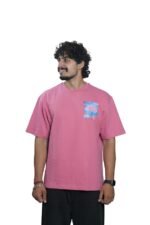Men's French Terry & Cotton Blend Baggy Oversized Graphic Printed T-Shirt | Pink - Image 2