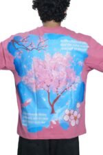 Men's French Terry & Cotton Blend Baggy Oversized Graphic Printed T-Shirt | Pink - Image 3