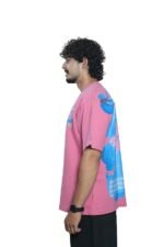 Men's French Terry & Cotton Blend Baggy Oversized Graphic Printed T-Shirt | Pink - Image 4