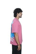 Men's French Terry & Cotton Blend Baggy Oversized Graphic Printed T-Shirt | Pink - Image 5