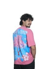Men's French Terry & Cotton Blend Baggy Oversized Graphic Printed T-Shirt | Pink - Image 6