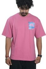 Men's French Terry & Cotton Blend Baggy Oversized Graphic Printed T-Shirt | Pink - Image 7
