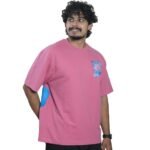Men's French Terry & Cotton Blend Baggy Oversized Graphic Printed T-Shirt | Pink