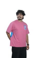 Men's French Terry & Cotton Blend Baggy Oversized Graphic Printed T-Shirt | Pink