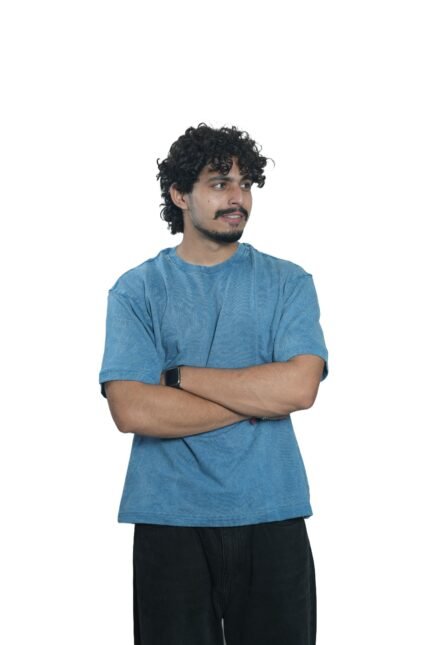 Men's French Terry Baggy Oversized Acid wash T-Shirt | Blue