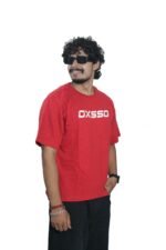 Men's French Terry & Cotton Blend Baggy Boxy Fit Oversized T-Shirt | Red - Image 4