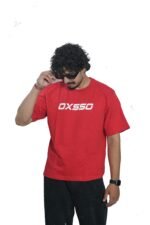 Men's French Terry & Cotton Blend Baggy Boxy Fit Oversized T-Shirt | Red - Image 3