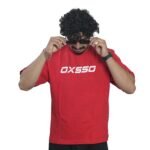 Men's French Terry & Cotton Blend Baggy Boxy Fit Oversized T-Shirt | Red