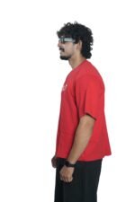 Men's French Terry & Cotton Blend Baggy Boxy Fit Oversized T-Shirt | Red - Image 6