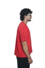 Men's French Terry & Cotton Blend Baggy Boxy Fit Oversized T-Shirt | Red - Image 5