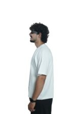 Men's French Terry & Cotton Blend Baggy Boxy Fit Oversized T-Shirt | White - Image 5