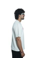 Men's French Terry & Cotton Blend Baggy Boxy Fit Oversized T-Shirt | White - Image 7