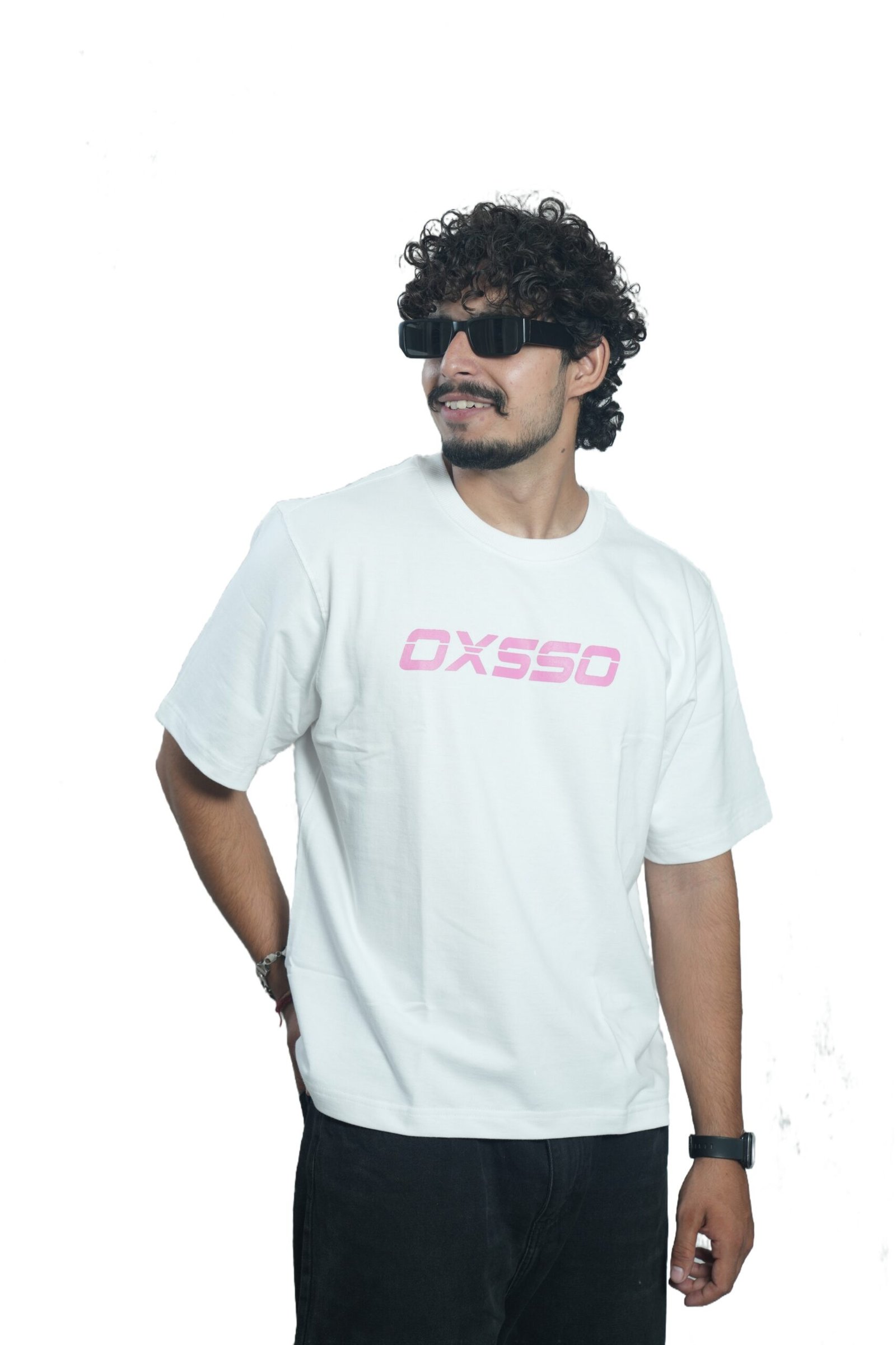 KPS06809_nob-5mb Men's French Terry & Cotton Blend Baggy Boxy Fit Oversized T-Shirt | White - Image 1