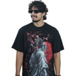 Men's French Terry Baggy Oversized Graphic T-Shirt | Black