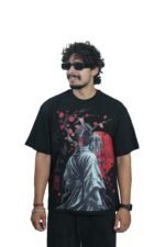 Men's French Terry Baggy Oversized Graphic T-Shirt | Black