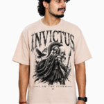 Men's French Terry & Cotton Blend Baggy Oversized Graphic Printed T-Shirt | Beige