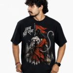Men's French Terry Baggy Oversized Graphic T-Shirt | Black (Jai Shree Ram)