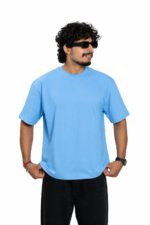 Men's French Terry Baggy Oversized T-Shirt | Blue - Image 2