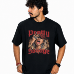 Men's French Terry & Cotton Blend Baggy Oversized Graphic Printed T-Shirt | Black