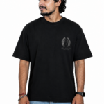 Men's French Terry & Cotton Blend Baggy Oversized Graphic Printed T-Shirt | Black